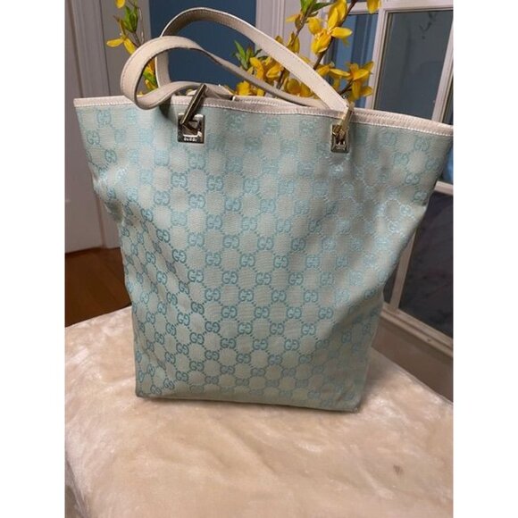 Authentic Gucci Blue "GG" Monogram Bucket Tote - Picture 3 of 6
